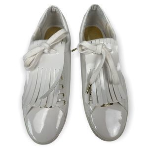 Michael Kors Kiltie White Patent Leather Fashion Sneaker Sz 10 Womens Like New